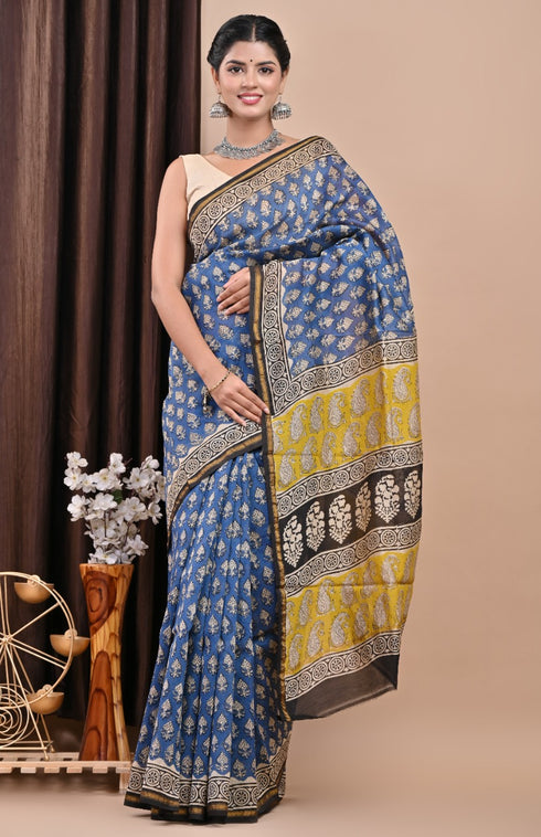 Elegant Hand Block Print Chanderi Silk Saree (CHSAR33)